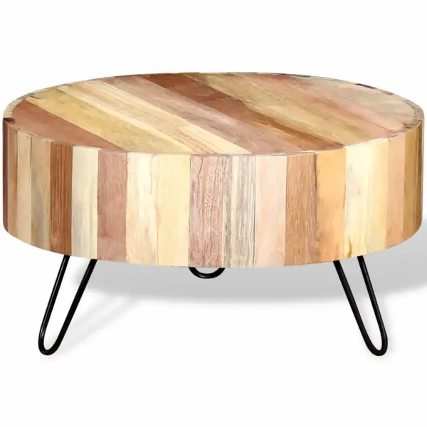 Tööstuslik ümara lauaplaadiga kohvilaud taaskasutatud puidust, beež, 70 x 38 cm – 6