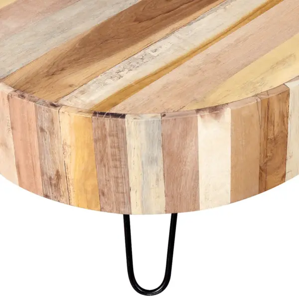 Tööstuslik ümara lauaplaadiga kohvilaud taaskasutatud puidust, beež, 70 x 38 cm – 8