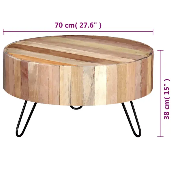 Tööstuslik ümara lauaplaadiga kohvilaud taaskasutatud puidust, beež, 70 x 38 cm – 9