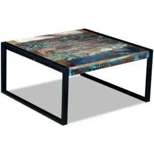 Taaskasutatud puidust kohvilaud metallraamiga, mitmevärviline, 80 x 80 x 40 cm