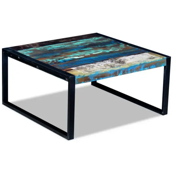 Taaskasutatud puidust kohvilaud metallraamiga, mitmevärviline, 80 x 80 x 40 cm – 2