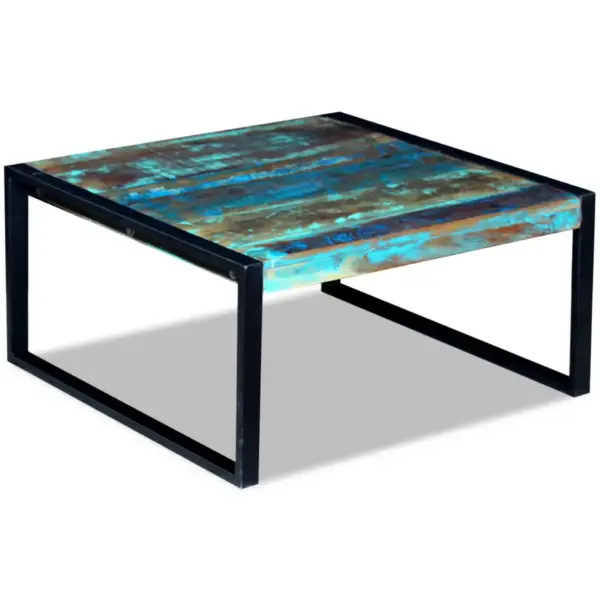Taaskasutatud puidust kohvilaud metallraamiga, mitmevärviline, 80 x 80 x 40 cm – 3
