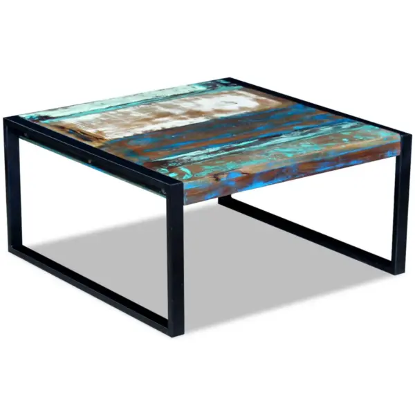 Taaskasutatud puidust kohvilaud metallraamiga, mitmevärviline, 80 x 80 x 40 cm – 4