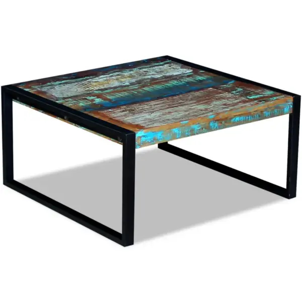 Taaskasutatud puidust kohvilaud metallraamiga, mitmevärviline, 80 x 80 x 40 cm – 5