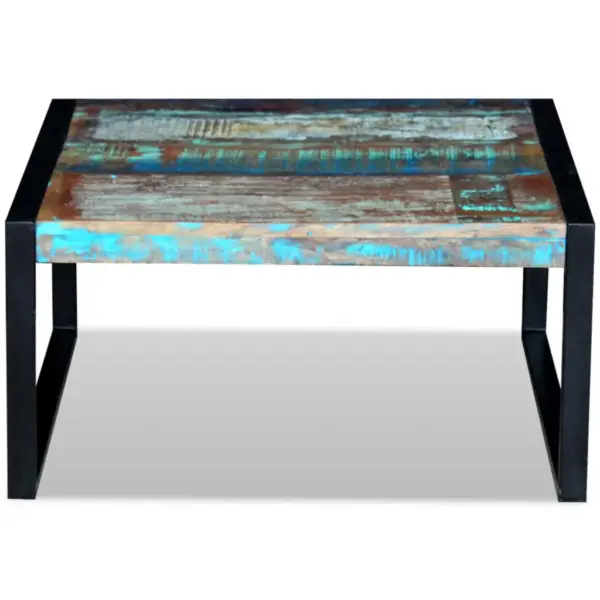 Taaskasutatud puidust kohvilaud metallraamiga, mitmevärviline, 80 x 80 x 40 cm – 6