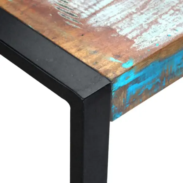 Taaskasutatud puidust kohvilaud metallraamiga, mitmevärviline, 80 x 80 x 40 cm – 7