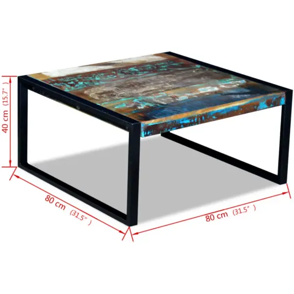 Taaskasutatud puidust kohvilaud metallraamiga, mitmevärviline, 80 x 80 x 40 cm – 8
