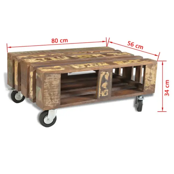 Taaskasutatud puidust kohvilaud lukustatavate ratastega, hoiukohaga, mitmevärviline, 80 x 56 x 34 cm – 12