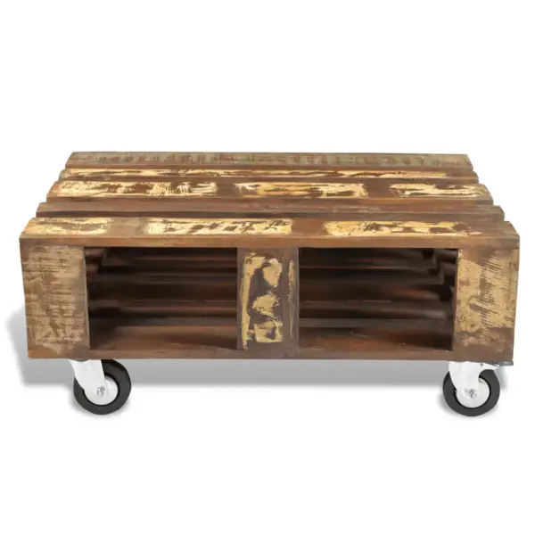 Taaskasutatud puidust kohvilaud lukustatavate ratastega, hoiukohaga, mitmevärviline, 80 x 56 x 34 cm – 6