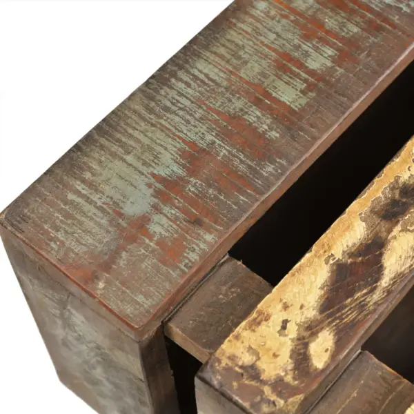 Taaskasutatud puidust kohvilaud lukustatavate ratastega, hoiukohaga, mitmevärviline, 80 x 56 x 34 cm – 8
