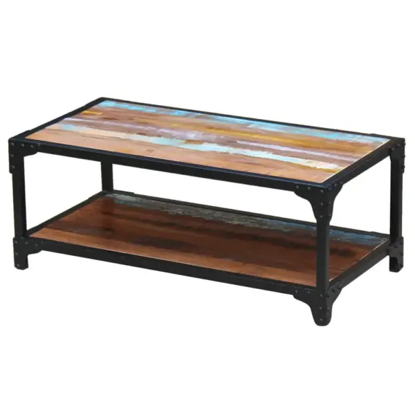 Retrostiilis kohvilaud taaskasutatud puidust ja terasraamiga, mitmevärviline, 90 x 45 x 35 cm – 2