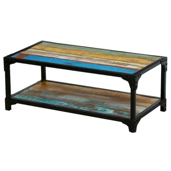 Retrostiilis kohvilaud taaskasutatud puidust ja terasraamiga, mitmevärviline, 90 x 45 x 35 cm – 3