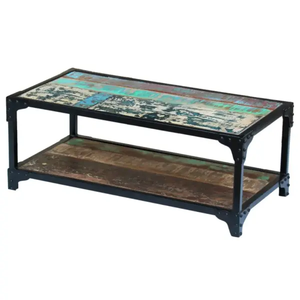 Retrostiilis kohvilaud taaskasutatud puidust ja terasraamiga, mitmevärviline, 90 x 45 x 35 cm – 4