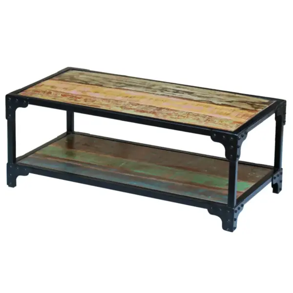 Retrostiilis kohvilaud taaskasutatud puidust ja terasraamiga, mitmevärviline, 90 x 45 x 35 cm – 5
