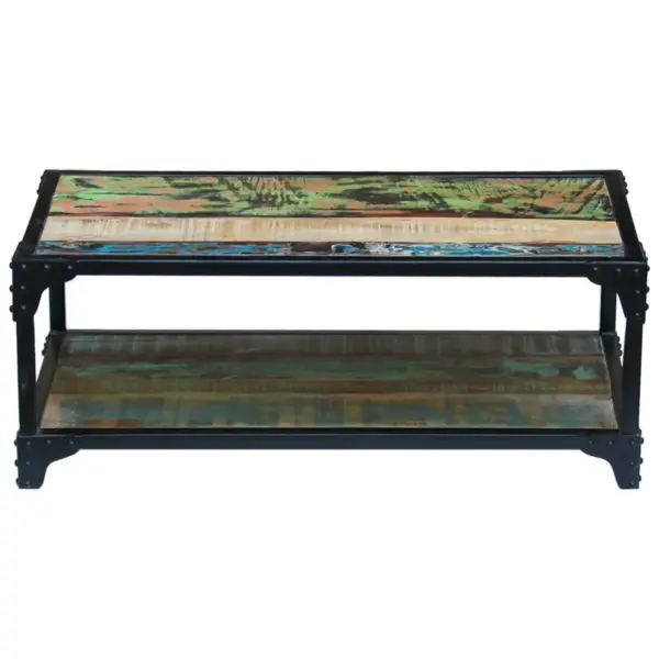 Retrostiilis kohvilaud taaskasutatud puidust ja terasraamiga, mitmevärviline, 90 x 45 x 35 cm – 6