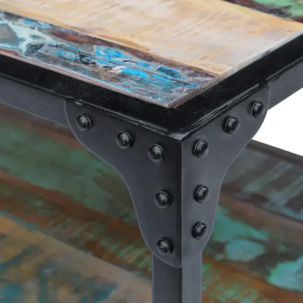 Retrostiilis kohvilaud taaskasutatud puidust ja terasraamiga, mitmevärviline, 90 x 45 x 35 cm – 7