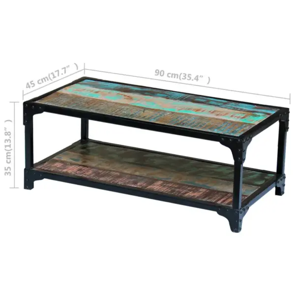 Retrostiilis kohvilaud taaskasutatud puidust ja terasraamiga, mitmevärviline, 90 x 45 x 35 cm – 8