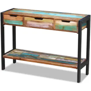 Retrostiilis konsoolilaud 3 sahtliga, taaskasutatud puit ja terasraam, mitmevärviline, 110 x 35 x 78 cm
