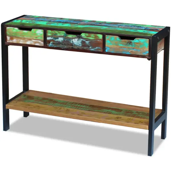Retrostiilis konsoolilaud 3 sahtliga, taaskasutatud puit ja terasraam, mitmevärviline, 110 x 35 x 78 cm – 2