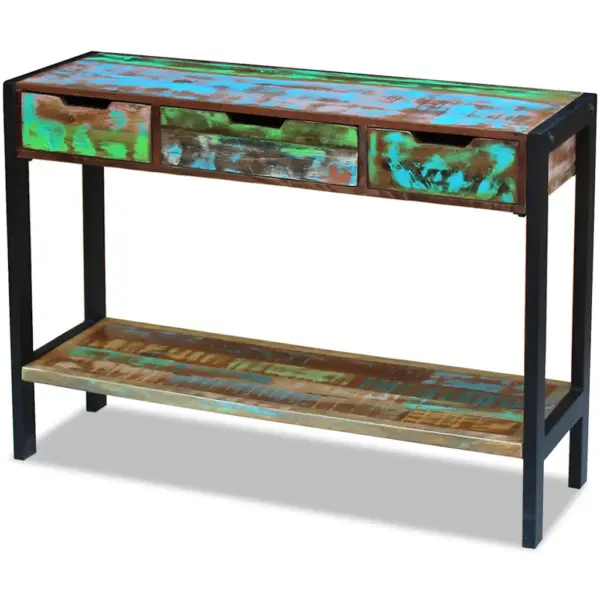 Retrostiilis konsoolilaud 3 sahtliga, taaskasutatud puit ja terasraam, mitmevärviline, 110 x 35 x 78 cm – 3