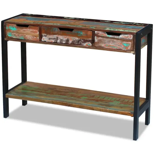 Retrostiilis konsoolilaud 3 sahtliga, taaskasutatud puit ja terasraam, mitmevärviline, 110 x 35 x 78 cm – 4