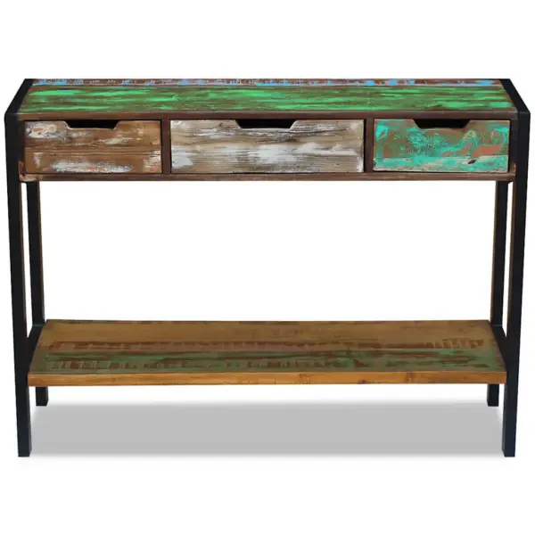 Retrostiilis konsoolilaud 3 sahtliga, taaskasutatud puit ja terasraam, mitmevärviline, 110 x 35 x 78 cm – 6