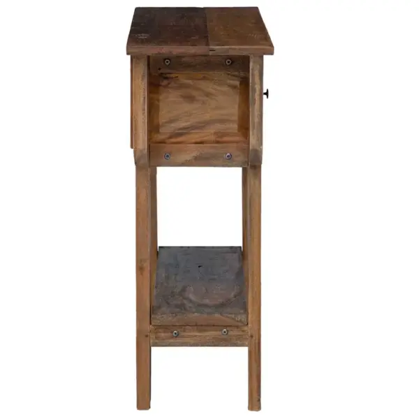 Taaskasutatud segapuidust konsoollaud kahe sahtli ja riiuliga, pruun, 80 x 35 x 80 cm – 5