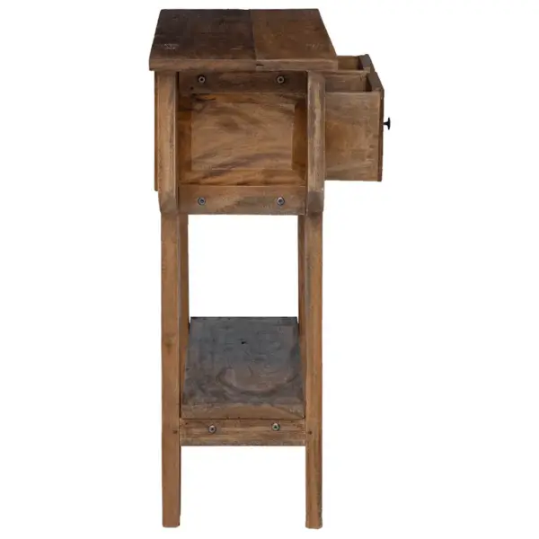 Taaskasutatud segapuidust konsoollaud kahe sahtli ja riiuliga, pruun, 80 x 35 x 80 cm – 6