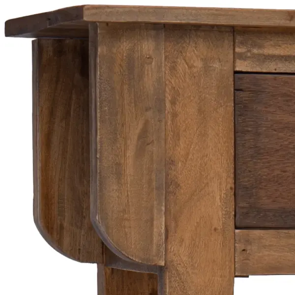 Taaskasutatud segapuidust konsoollaud kahe sahtli ja riiuliga, pruun, 80 x 35 x 80 cm – 10