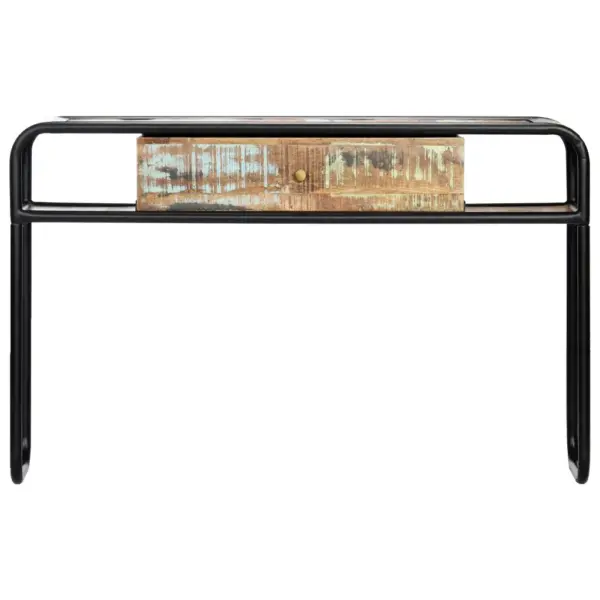 Taaskasutatud puidust ja terasraamiga konsoollaud, 1 sahtel, 118 x 30 x 75 cm – 2