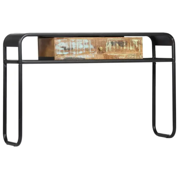 Taaskasutatud puidust ja terasraamiga konsoollaud, 1 sahtel, 118 x 30 x 75 cm – 11