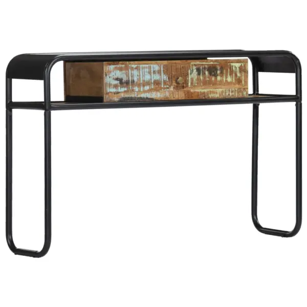 Taaskasutatud puidust ja terasraamiga konsoollaud, 1 sahtel, 118 x 30 x 75 cm – 12