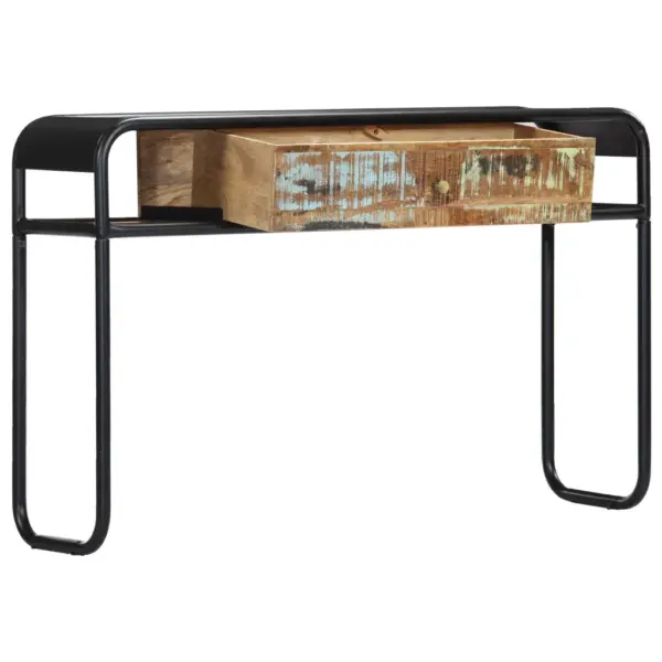 Taaskasutatud puidust ja terasraamiga konsoollaud, 1 sahtel, 118 x 30 x 75 cm – 13