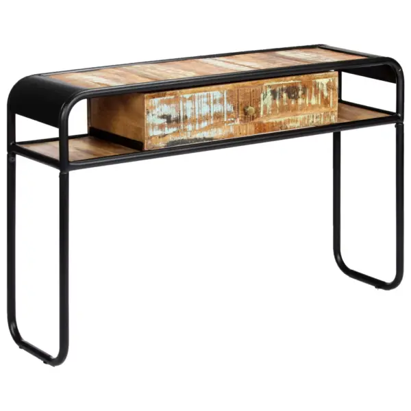 Taaskasutatud puidust ja terasraamiga konsoollaud, 1 sahtel, 118 x 30 x 75 cm – 3