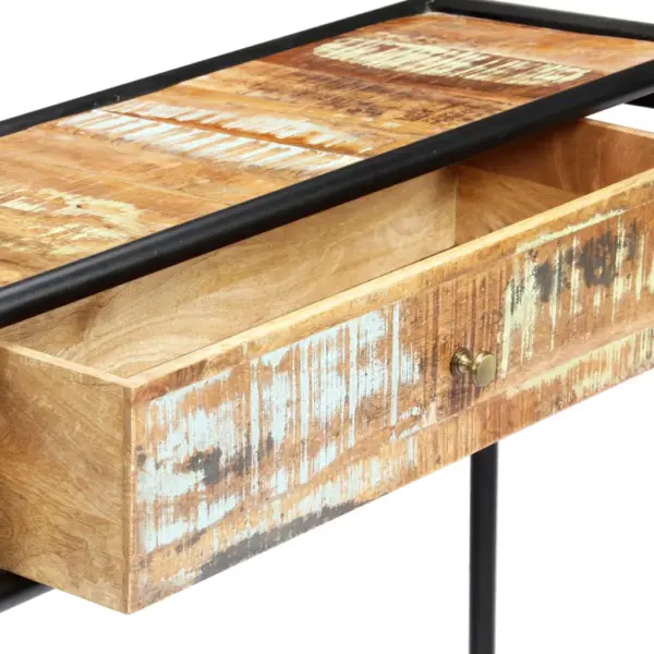 Taaskasutatud puidust ja terasraamiga konsoollaud, 1 sahtel, 118 x 30 x 75 cm – 7