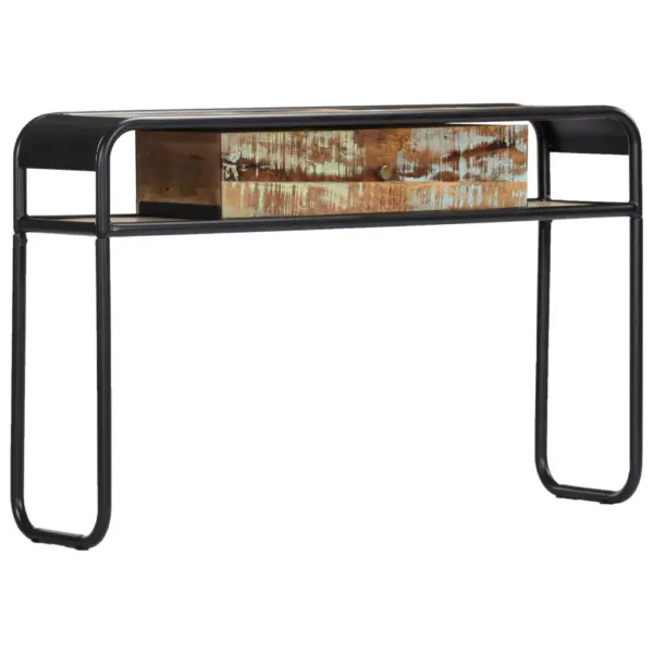 Taaskasutatud puidust ja terasraamiga konsoollaud, 1 sahtel, 118 x 30 x 75 cm – 10