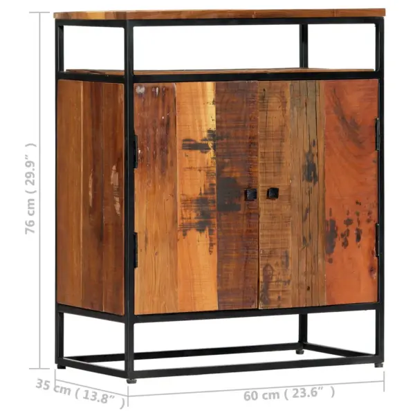 Taaskasutatud puidust kummut terasraamiga, 2 ukse ja riiuliga, 60 x 35 x 76 cm – 6