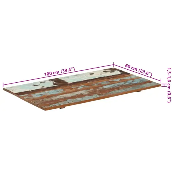 Ristkülikukujuline taaskasutatud puidust lauaplaat, mitmevärviline, 100 x 60 cm, 15–16 mm, kahe puidust tugeliistuga – 10