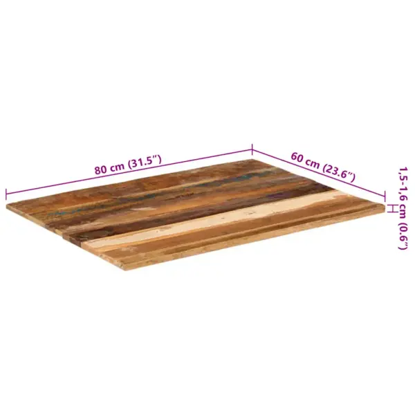 Ristkülikukujuline taaskasutatud puidust lauaplaat, mitmevärviline, 80 x 60 cm, 15–16 mm, kahe puidust tugiliistuga – 12