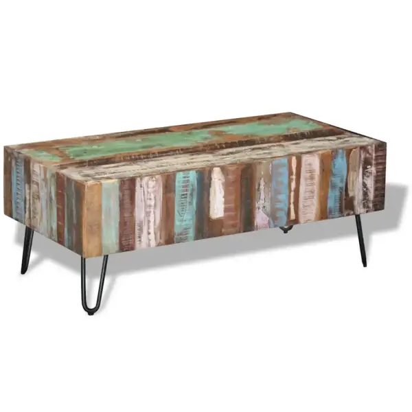 Mitmevärviline kohvilaud taaskasutatud puidust metalljalgadel, 100 x 50 x 38 cm – 6