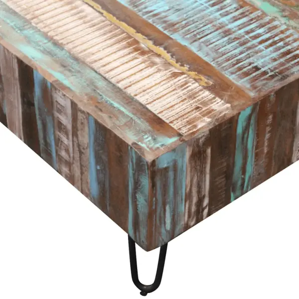 Mitmevärviline kohvilaud taaskasutatud puidust metalljalgadel, 100 x 50 x 38 cm – 9