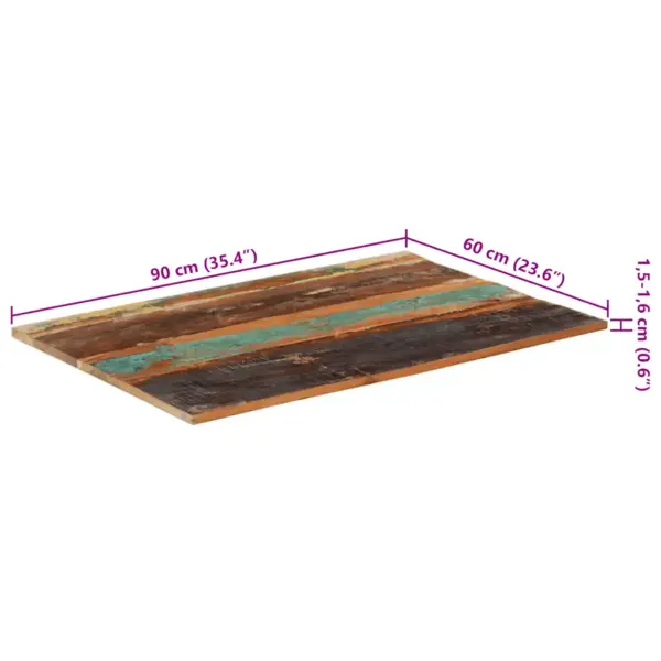 Ristkülikukujuline taaskasutatud puidust lauaplaat, mitmevärviline, 90 x 60 cm, 15–16 mm – 10