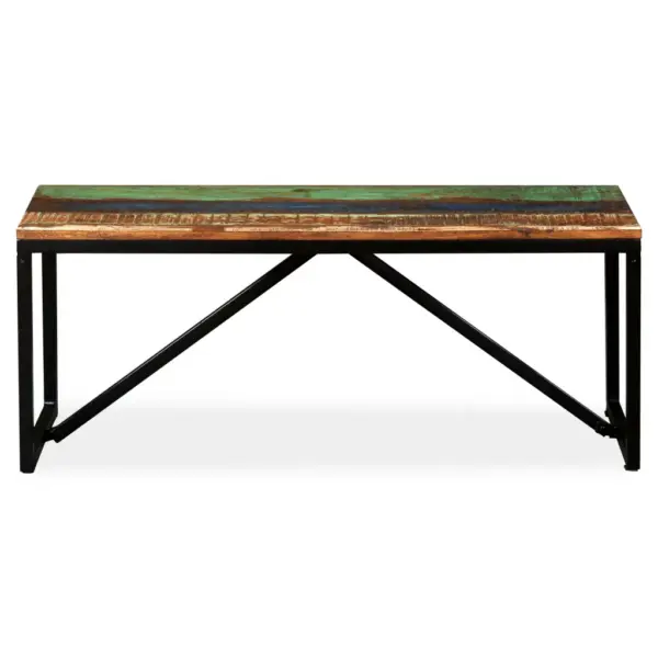 Tööstusliku stiiliga taastatud puidust pink terasest jalgadega, 110 x 35 x 45 cm – 2