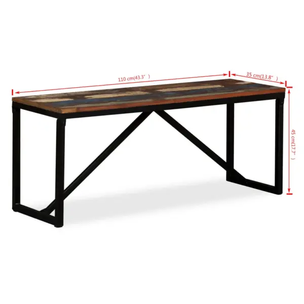 Tööstusliku stiiliga taastatud puidust pink terasest jalgadega, 110 x 35 x 45 cm – 7