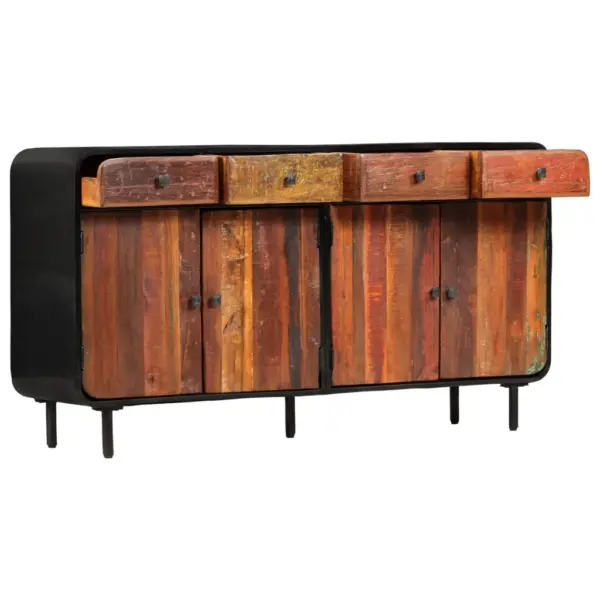 Taaskasutatud puidust ja terasest puhvetkapp 4 sahtli ja 4 riiuliga, 140 x 35 x 76 cm – 2