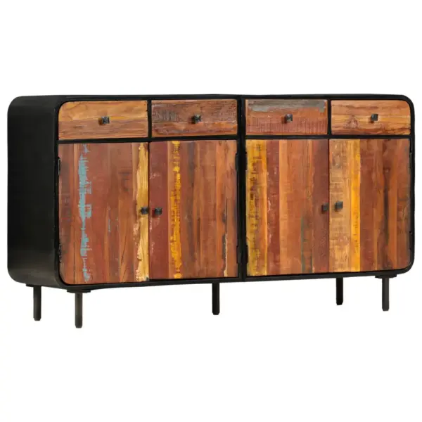 Taaskasutatud puidust ja terasest puhvetkapp 4 sahtli ja 4 riiuliga, 140 x 35 x 76 cm – 13