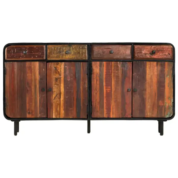 Taaskasutatud puidust ja terasest puhvetkapp 4 sahtli ja 4 riiuliga, 140 x 35 x 76 cm – 4
