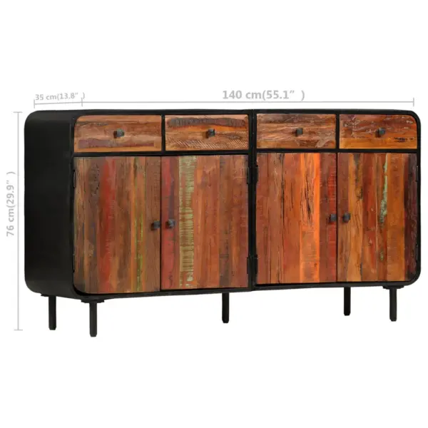 Taaskasutatud puidust ja terasest puhvetkapp 4 sahtli ja 4 riiuliga, 140 x 35 x 76 cm – 9
