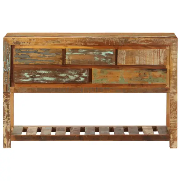 Mitmevärviline taaskasutatud puidust puhvetkapp 5 sahtli ja riiuliga, 120 x 30 x 75 cm – 2