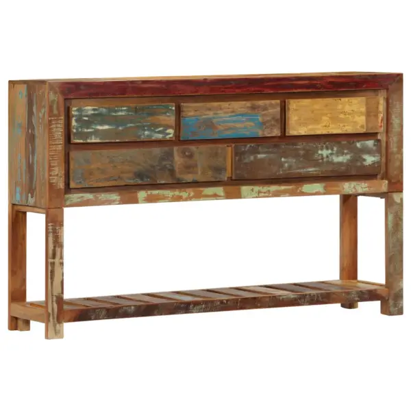 Mitmevärviline taaskasutatud puidust puhvetkapp 5 sahtli ja riiuliga, 120 x 30 x 75 cm – 11